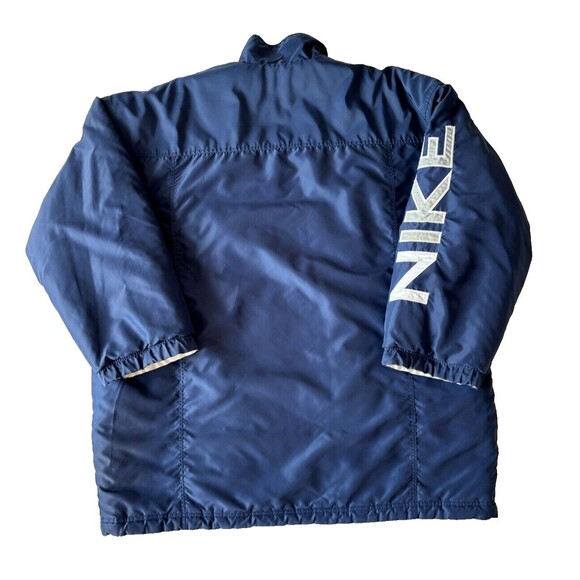 VTG Nike Jacket Mens XXL 2XL Big Swoosh Reversible Parka Stadium Coat Blue Long - Picture 2 of 15
